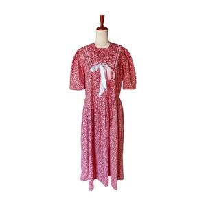 Vintage 90s Laura Ashley Red Floral Drop Waist Sailor Dress Size 10‎